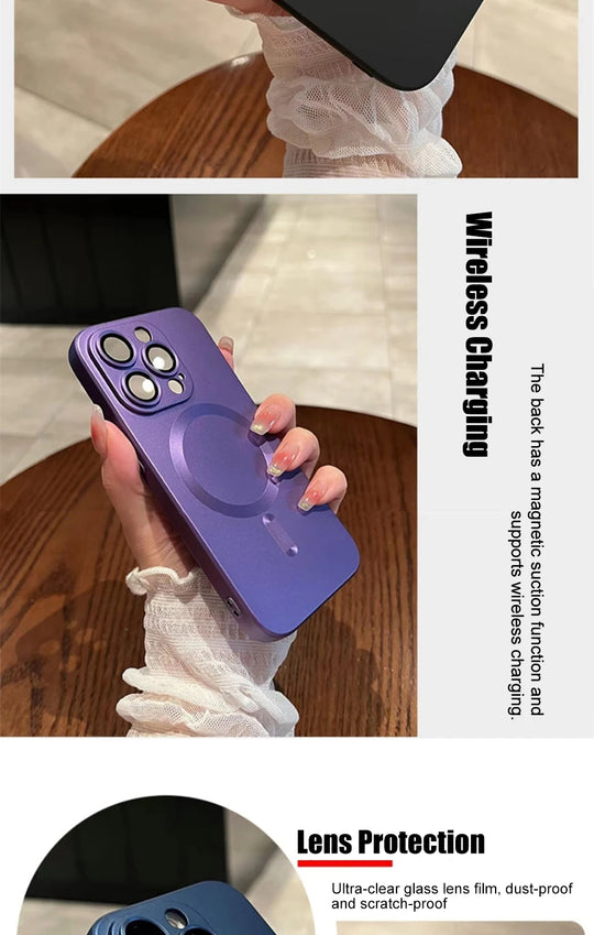 Luxury For Magsafe Matte Phone Cases For iPhone 13 11 12 14 15 Pro Max Magnetic Wireless Charging Case Lens Protector Soft Cover