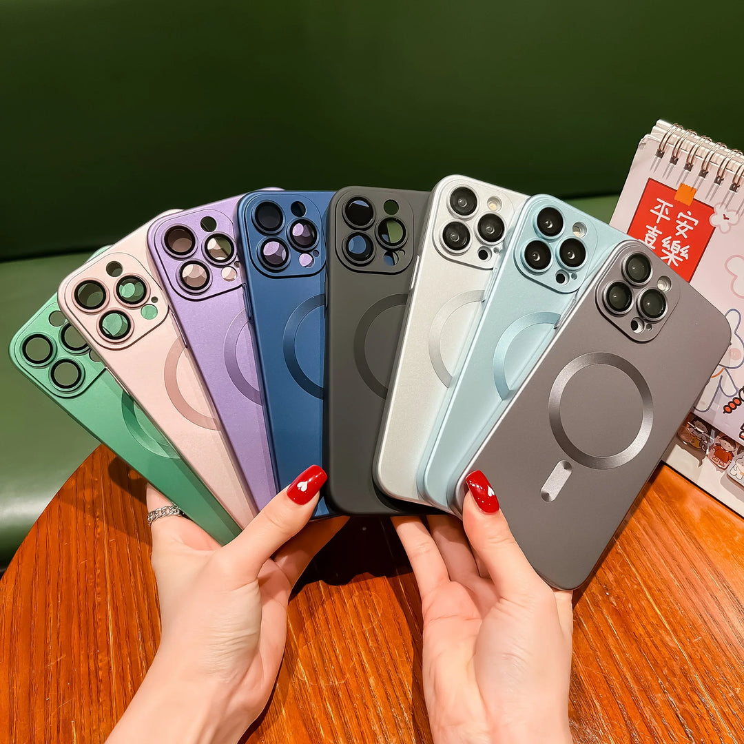 Luxury For Magsafe Matte Phone Cases For iPhone 13 11 12 14 15 Pro Max Magnetic Wireless Charging Case Lens Protector Soft Cover