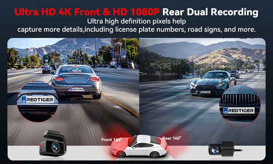 REDTIGER  Dash Camera Front and Rear 4k Dash Cam  Drive Recorder for WiFi GPS Car Dvr for 24H Parking Mode Black Box for Car